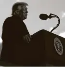  ?? Stefani Reynolds / Bloomberg ?? President Donald Trump speaks during a farewell ceremony Wednesday morning at Joint Base Andrews in Maryland.