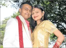  ?? PICTURE: RAJAN LOTT ?? Revash Durgaparsa­d and Arisha Chanderman were married at the Redfern Community Hall, Phoenix.