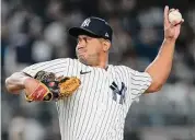  ?? Brett Coomer/Houston Chronicle ?? New York Yankees relief pitcher Wandy Peralta delivers in the fifth inning against the Houston Astros during Game 4 of the American League Championsh­ip Series at Yankee Stadium on Oct. 23.
