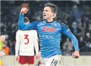  ?? AFP ?? Napoli’s Giovanni Simeone reacts after scoring against Roma in the Serie A.