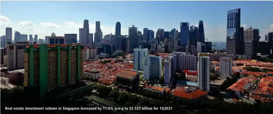  ?? SAMUEL ISAAC CHUA/THE EDGE SINGAPORE ?? Real estate investment volume in Singapore increased by 11.5% q-o-q to $3.523 billion for 1Q2021