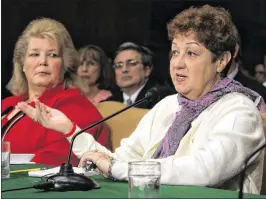  ?? DOUG MILLS / THE NEW YORK TIMES 2005 ?? Norma McCorvey, “Jane Roe” in the landmark case that legalized abortion in the United States, testifies before a Senate committee on Capitol Hill in 2005. McCorvey died Saturday at an assisted living center in Katy, Texas.