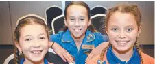  ??  ?? Gabbinbar State School captain Kayla Brown (left) with Zani Van Aardt from Glenvale State School and Gemma Gardner from Gabbinbar State School.