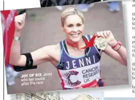  ??  ?? JOY OF SIX Jenni with her medal after the race