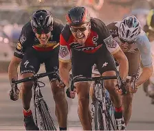  ?? EPA ?? Da sinistra Philippe Gilbert, Greg Van Avermaet e Oliver Naesen