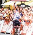  ?? AFP ?? Julian Alaphilipp­e celebrates as he wins stage 16 of the 105th Tour de France on July 24.