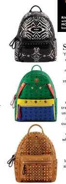  ??  ?? Backpacks, MCM