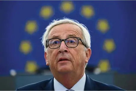  ?? (EPA/PATRICK SEEGER) ?? Jean-Claude Juncker durant son discours de Strasbourg, qui lui a permis de s’en prendre à la Hongrie.