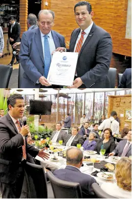  ??  ?? El mandatario estatal Diego Sinhué reconoció al licenciado Ignacio Reyes Retana Pérez Gil. Foto/especial