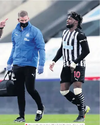  ??  ?? ■ Newcastle playmakers Allan Saint-maximin, above, and Miguel Almiron, below, both left the game with injuries