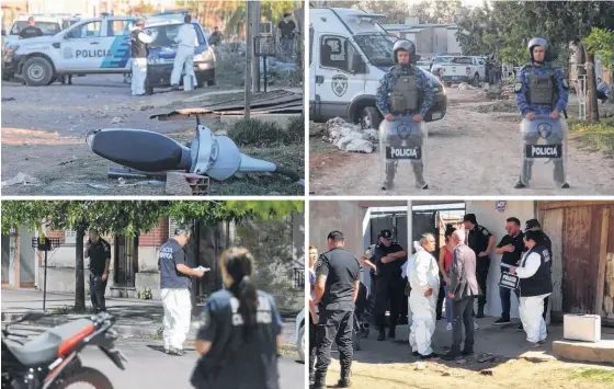  ?? FOTOS: EMMANUEL BRIANE Y RODRIGO GARCIA - LA NUEVA. ?? FUERTE TRABAJO policial y pericial en el barrio Enrique Julio durante el último trimestre de 2023. Se produjeron tres homicidios.