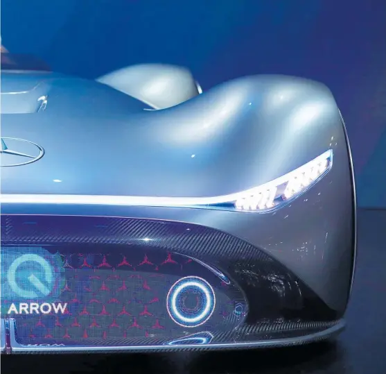  ?? Photo / Bloomberg ?? Mercedes-Benz shows off its EQ Silver Arrow electric concept car at the Paris Motor Show.