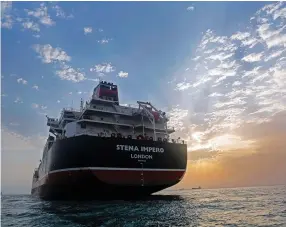  ?? (Reuters) ?? ‘STENA IMPERO,’ a British-flagged tanker owned by Stena Bulk, is seen Sunday at the Bandar Abbas Port in Iran.