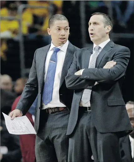  ?? — THE ASSOCIATED PRESS FILES ?? Former Cleveland head coach David Blatt, right, seen with assistant Tyronn Lue last week before being fired, is a favourite son in Israel.