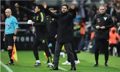  ?? ?? Mikel Arteta appeals from the sidelines during Arsenal’s 1-0 defeat to Newcastle at St James’ Park. Photograph: Stuart MacFarlane/ Arsenal FC/Getty Images