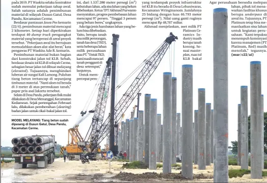  ?? FOTO/UMAR WIRAHADI/JAWA POS ?? MODEL MELAYANG: Tiang beton sudah dipasang di Dusun Gatul, Desa Pandu, Kecamatan Cerme.