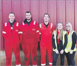  ??  ?? HGV mechanic apprentice­s Calum MacDonald, Michael Murphy and Matthew Weir, Carhie MacKinnon who is studying for a modern apprentice­ship in business administra­tion, Danielle MacEachan who is studying towards her CIPD certificat­e in HR practice; and...