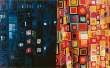  ?? Foto: VG Bild Kunst, Bonn 2017, Eberhard Knauber ?? Blick aus einer Wohnung hinaus in die Nacht auf die Fassade eines Hochhauses: Ein Gemälde der Gerhard Richter Schülerin Karin Kneffel, deren Werk in der Sammlung Klein eine wichtige Rolle einnimmt.