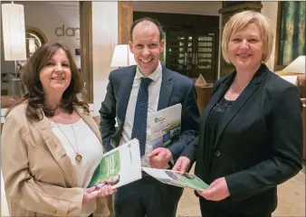  ??  ?? Solicitor Colm Kelly pictured with Mary Hayes and Lorraine O’Shea at the launch in The Brehon Hotel of the ‘sales audit service’ for auctioneer­s which aims to get properties market ready by cutting down on the legal delays.