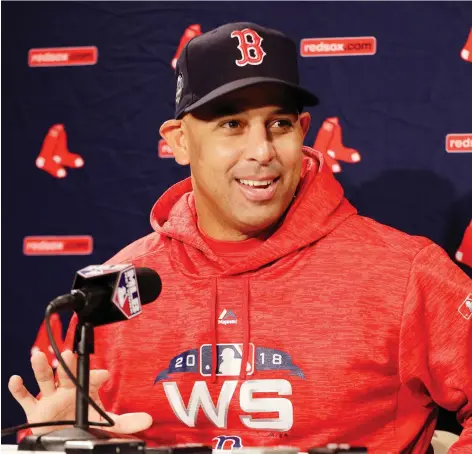  ?? ELISE AMENDOLA/ASSOCIATED PRESS ?? Boston manager Alex Cora says the Blue Jays did well in hiring fellow Puerto Rican Charlie Montoyo as manager.