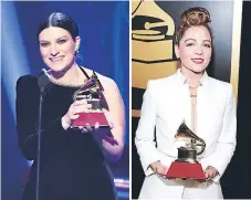  ??  ?? Laura Pausini obtuvo el premio de álbum vocal pop tradiciona­l. Natalia Lafourcade posa con el trofeo al mejor álbum folk.