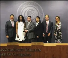  ?? PHOTO ?? FROM LEFT: Eloy Ortiz Oakley, California Community Colleges chancellor; Sheila Dorsey-Freeman, Imperial Valley College; Bill Rawlings, member, CCC Board of Governors; Cecilia V. Estolano, president, CCC Board of Governors; Tom Epstein, vice president...