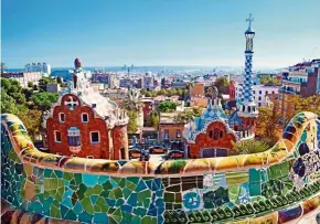  ??  ?? A much-loved park in Barcelona, Park Guell features impressive architectu­ral details and vibrant broken tile mosaic on benches as well as its iconic salamander structure.