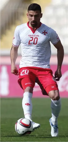  ??  ?? Malta and US Arezzo defender Zach Muscat scored the only goal in Malta’s fine 1-0 win against Ukraine in Graz, Austria
Photo: Domenic Aquilina