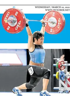  ?? —SHERWIN VADELEON ?? TOP PHOTO: Hidilyn Diaz is carrying the cudgels for female athletes.