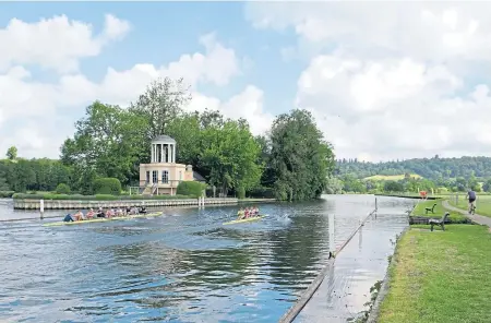  ??  ?? Rowers at Henley – some of the more energetic river users you’re likely to come across on the Thames walk.