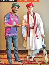  ?? — Facebook ?? Pune Supergiant skipper Steve Smith (right) in traditiona­l Marathi attire as Ajinkya Rahane looks on at a promo shoot in Pune.