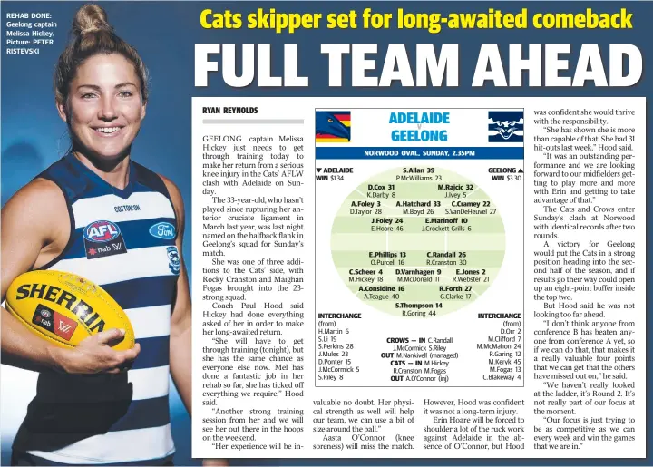  ??  ?? REHAB DONE: Geelong captain Melissa Hickey. Picture: PETER RISTEVSKI