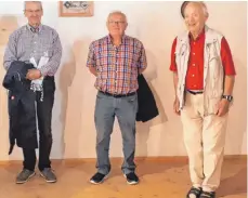  ?? FOTO: VEREIN ?? Der bisherige Vorstand (von links): Hans Gutermann, Hardi Pfeiffer und Siegfried Häring zogen sich aus der Vorstandsc­haft zurück.