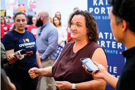  ?? ?? Katie Porter campaigns in Emeryville, California, on 24 February 2024. Photograph: Josh Edelson/Getty Images