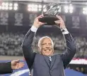  ?? Matt Slocum/Associated Press ?? Philadelph­ia Eagles owner Jeffrey Lurie holds the George Halas Trophy trophy after the NFC Championsh­ip on Jan. 29 in Philadelph­ia.