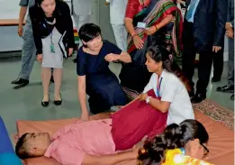  ?? — PTI ?? Japanese Prime Minister Shinzo Abe’s wife, Akie Abe, during her visit to a unit of Blind People’s Associatio­n in Ahmedabad on Thursday.