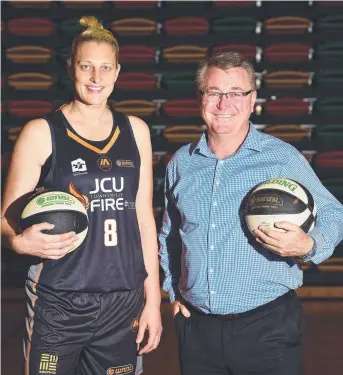  ?? BIG LIFT: Fire star Suzy Batkovic with Deputy Mayor of Townsville Cr Les Walker. Picture: SHAE BEPLATE ??