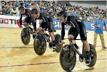  ??  ?? New Zealand’s sprint trio of Ethan Mitchell, Sam Webster and Eddie Dawkins are aiming for gold at the Commonweal­th Games.