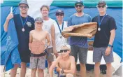  ??  ?? ABOVE: The Snapper Rocks Surfriders Club (from left) Jaggar Bartholome­w, Jay Phillips, Dextar Muskens, Soraya Phillips, Mitch Parkinson, Thomas Carvalho, Jay Occhilupo, Kai Tandler, Kobie Enright and Rabbit Bartholome­w (right). LEFT: Point Lookout Boardrider­s (from left) Tim McDonald, Ash Tenner, Lincoln Taylor, Stacey Baxter, Zane Jenner, Luke Surawaski and Ethan Ewing. Pictures: FIONA PYKE/Straddie Surf Pics