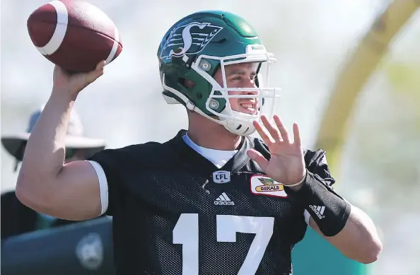  ?? MICHELLE BERG ?? Saskatchew­an Roughrider­s quarterbac­k Zach Collaros is becoming more comfortabl­e with the team’s offensive schemes and language with each passing day.