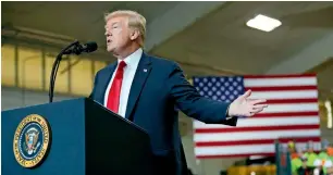  ?? AP ?? President Donald Trump at the Local 18 Richfield Training Facility, where a ‘major speech’ on infrastruc­ture turned into 53-minute campaign-style rally. —