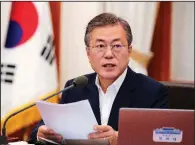  ?? AP/Yonhap/HWANG KWANG-MO ?? South Korean President Moon Jae-in speaks during a cabinet meeting in Seoul, South Korea, on Tuesday.