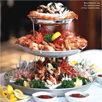  ??  ?? Blue Ribbon’s raw bar platters come in four massive sizes.