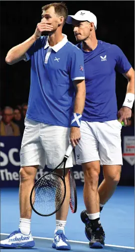 ?? ?? Jamie and Andy Murray defeated Dan Evans and Neil Skupski 6- 3, 6- 4