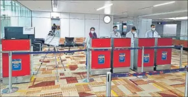  ?? SOURCED ?? A special counter for the medical examinatio­n of all internatio­nal passengers and their immigratio­n clearance at the Indira Gandhi Internatio­nal Airport in New Delhi on Wednesday.