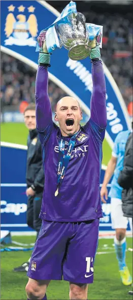  ??  ?? IN SAFE HANDS: Willy Caballero excelled in the penalty shoot-out, saving three times to deny Jurgen Klopp’s Liverpool the trophy. Report.