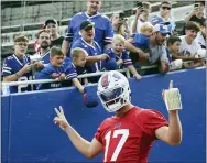  ?? JOSHUA BESSEX - THE ASSOCIATED PRESS ?? Buffalo Bills quarterbac­k Josh Allen (17) takes the field before practice at NFL football training camp in Orchard Park, N.Y., on Saturday, July 31, 2021.