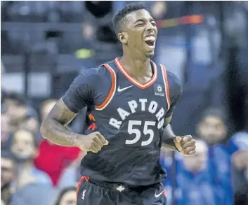  ?? ERNEST DOROSZUK/ POSTMEDIA NETWORK ?? Toronto Raptors point guard Delon Wright is all smiles during a Dec. 15, 2017 game against the Brooklyn Nets. Wright is a key component of a Raptors bench which Boston Celtics head coach Brad Stevens called one of his favourite groups to watch in the...