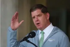  ?? NAncy lAnE / HErAld stAFF ?? ‘LEVEL THE PLAYING FIELD’: Mayor Martin Walsh says the ‘Reopen Boston Fund’ will begin taking its first round of applicatio­ns at 5 p.m. Thursday.