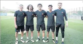  ?? FOTO: FCB ?? Los cinco refuerzos del Barça B Sergi Palencia, Marc Cucurella, Carles Aleñá, Vitinho y Adrián Ortolá trabajarán en estos primeros días de pretempora­da a las órdenes de Ernesto Valverde, aunque su destino es el filial de Gerard López